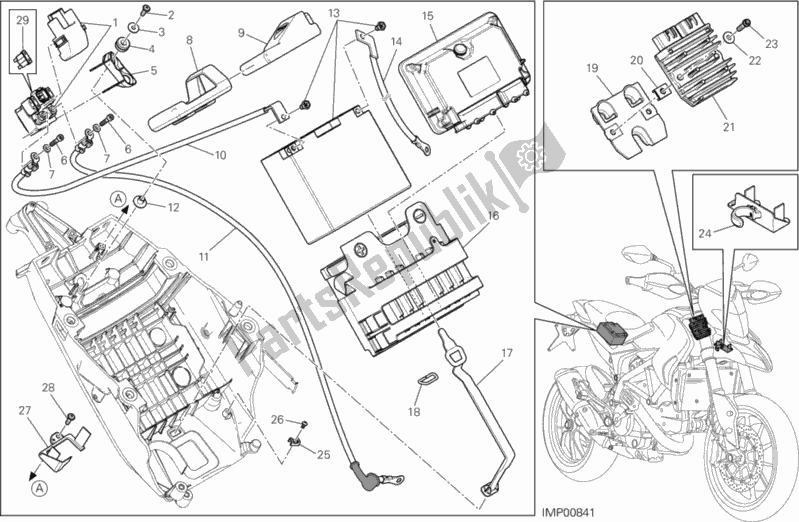 All parts for the Battery Holder of the Ducati Hypermotard Hyperstrada USA 821 2013